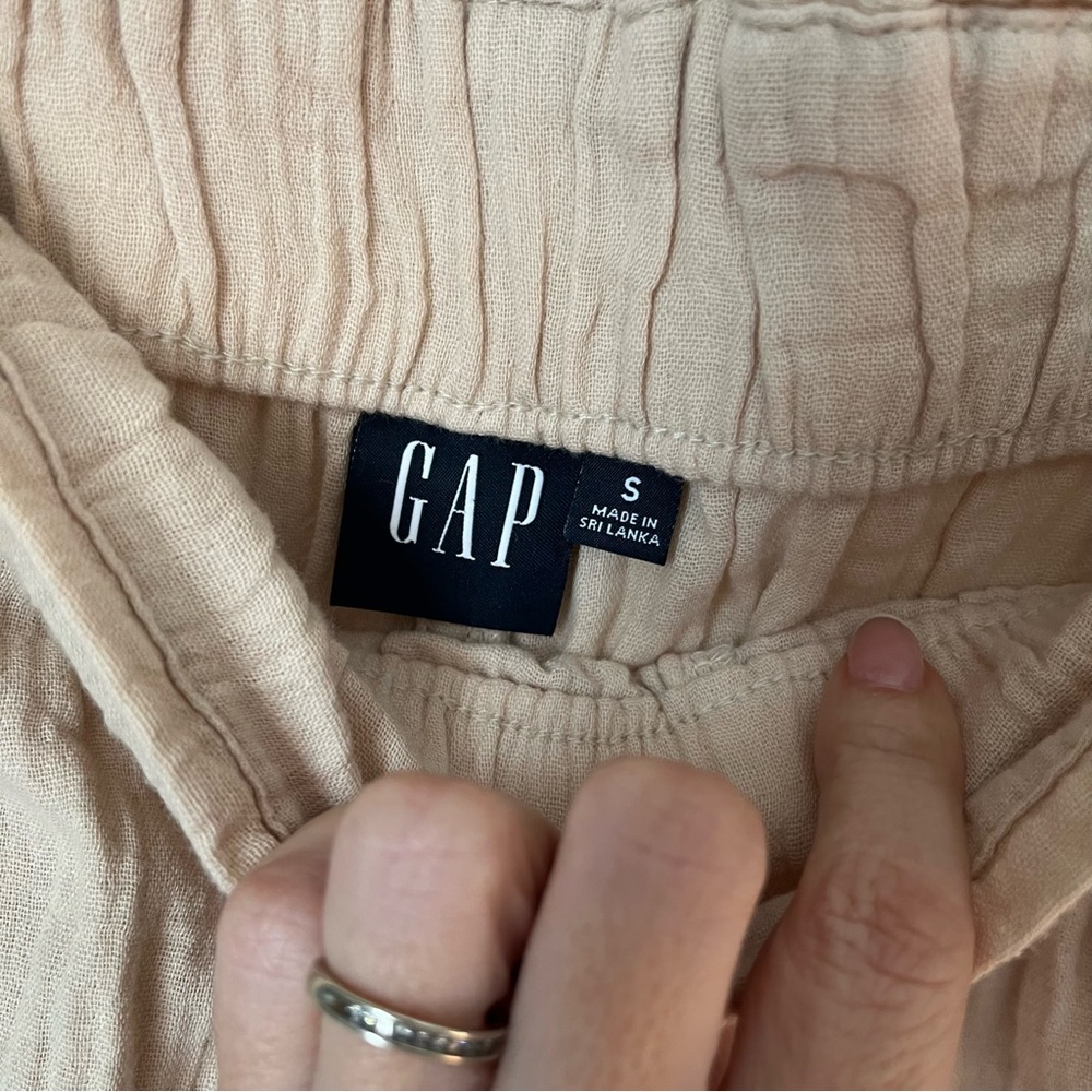 Gap Crinkle Gauze Wide Leg Pants 100% Cotton Small Tan Lightweight Lagenlook - Picture 8 of 11